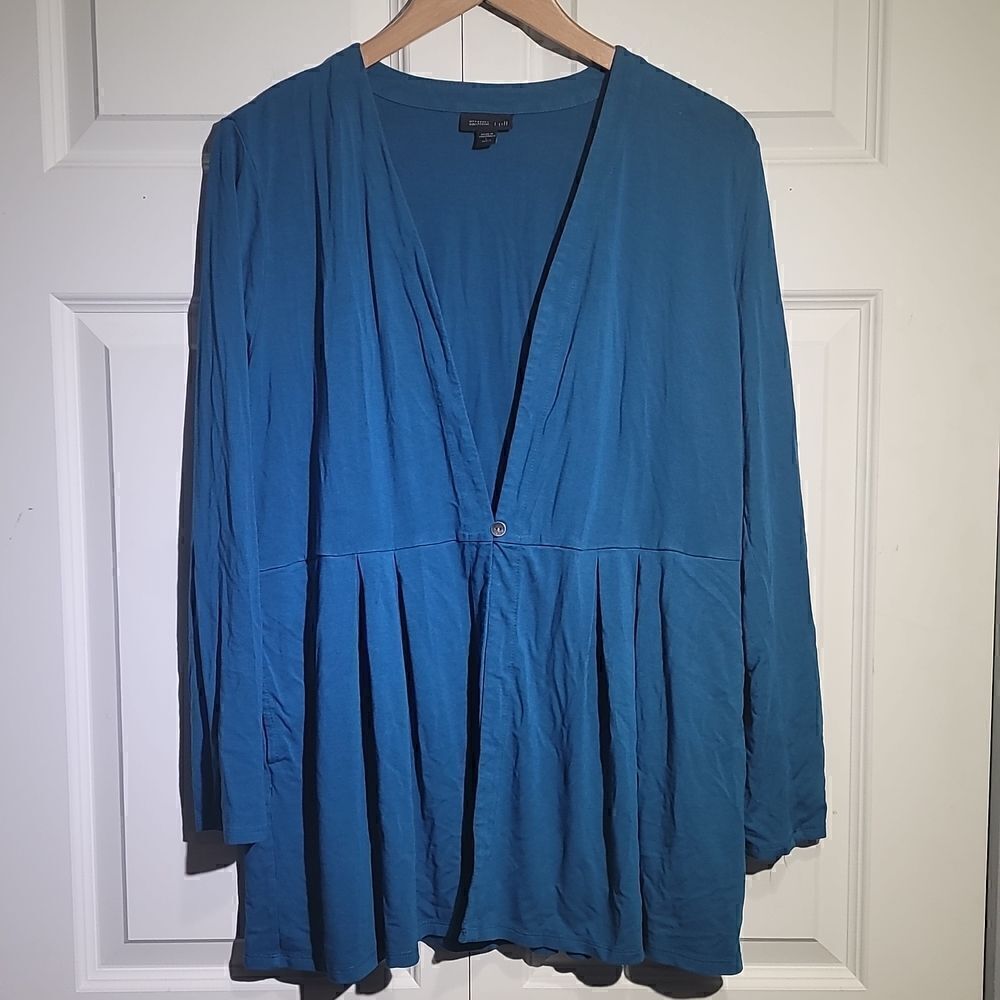 J.JILL Wearever Jersey Knit Teal Blue Peplum Petite Cardigan Sweater